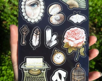 Weeping Eye Sticker Sheet: Romantic Gothic Sticker Sheet, Dark Academia Stickers, Vintage Surreal Art