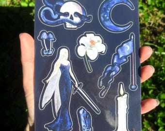 Medieval Moon Goddess Sticker Sheet: Dark Fantasy Fairycore