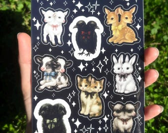 Two Headed Animals Sticker Sheet - Creepy Cute Sticker Sheet, Weird Animal Sticker Sheet, Kawaii Horror Sticker Double Headed Animal Sticker