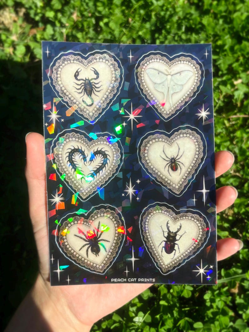 Gothic Insect Sticker Sheet: Creepy Cute Stickers, Victorian Gothic Aesthetic, Goth Luna Moth Decal, Scorpion Art image 3