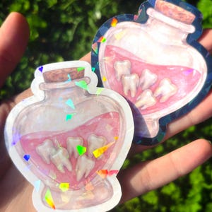 Rosa tänder-drycksklistermärke: Obehaglig söt anatomikonst, kawaii gore-tandklistermärke, gotiskt drycksklistermärke, pastellgoth-estetik bild 5