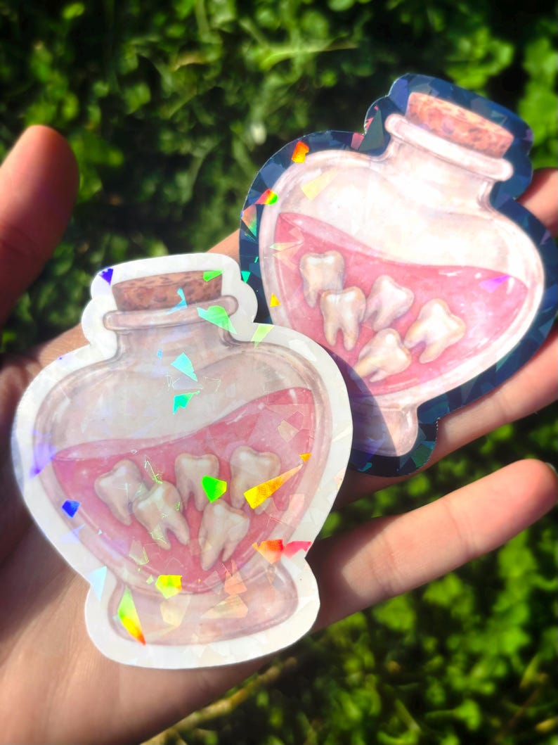 Rosa tänder-drycksklistermärke: Obehaglig söt anatomikonst, kawaii gore-tandklistermärke, gotiskt drycksklistermärke, pastellgoth-estetik bild 5