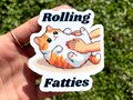 Rolling Fatties Vinyl Sticker - Funny Holographic Weed Sticker, Pixel Art Orange Cat Sticker, Fat Blunt & Fat Joint Decal, Cute 420 Sticker