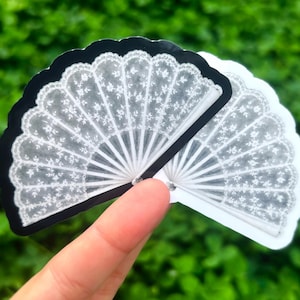 White Lace Fan Sticker: Victorian Fan Decal, Coquette Sticker, Romantic Gothic Decor, Rococo Aesthetic, Vintage Lace Art