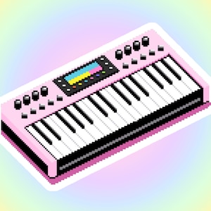 Cute Pixel Art Keyboard Sticker - Vintage Retro Kawaii Digital Piano Synthesizer 90s 80s Music 8 Bit