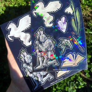 Pegasus Knight Sticker Sheet - Illustrated Dark Fantasy Sticker Sheet, Whimsical Medieval Sticker Sheet, Girl Knight Sticker Sheet image 5