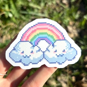 Kawaii Rainbow Sticker - Cute LGBTQ Pride Sticker - Pixel Art Pastel Rainbow Decal, Adorable Pixelated, Gay, Lesbian, Queer, Bi, Bisexual