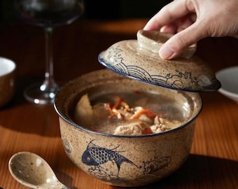 Japanese Ceramic Ramen Bowl with Lid – Handcrafted Noodle & Soup Bowl for Everyday Comfort or Gifting
