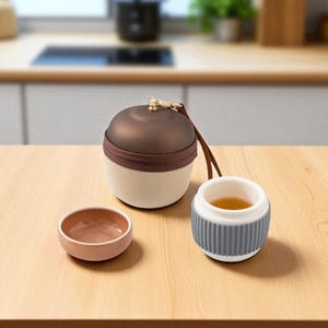 Japanese Travel Tea Set | Portable Ceramic Teapot and Cup | Minimalist Gongfu Tea Set for Office or Gift