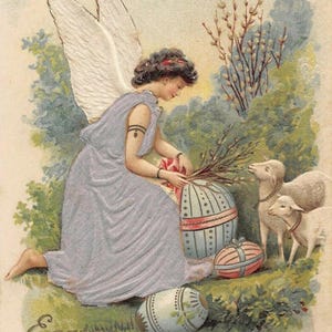 Carte de Pâques vintage 7 x 5 po. (EAS 22) - Carte exclusive du dimanche de Pâques avec enveloppe, vierge à l'intérieur, fabriquée dans le Montana