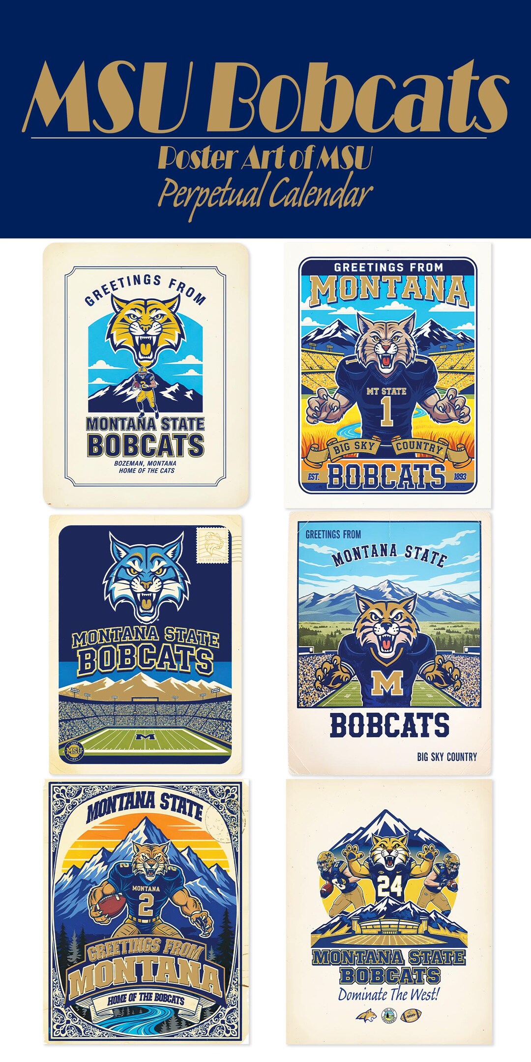 Montana State Bobcats Perpetual Calendar (PC9) Vintage MSU Poster Art