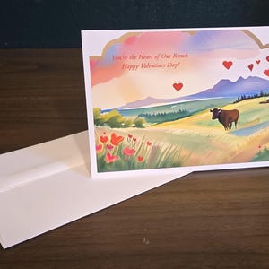 Cartes de correspondance Montana Saint-Valentin 7 x 5 po. (6/12) - Carte de Saint-Valentin exclusive avec enveloppe, vierge à l'intérieur, fabriquée dans le Montana