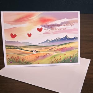 Cartes de correspondance Montana Saint-Valentin 7 x 5 po. (2/12) - Carte de Saint-Valentin exclusive avec enveloppe, vierge à l'intérieur, fabriquée au Montana