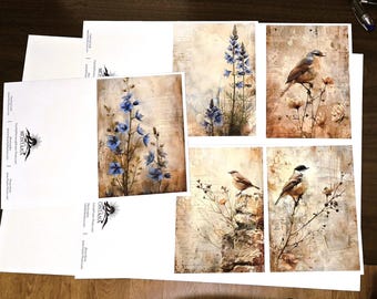 Montana Farm Life Art Cards(FL 2), Bird and Floral Designs, Set of 5