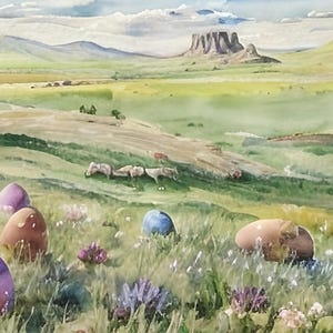 Carte de Pâques 7 x 5 pouces (sans texte) (EAS 8NT) - Carte de Pâques exclusive avec enveloppe, vierge à l'intérieur, fabriquée dans le Montana