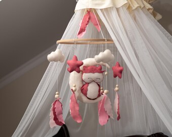 Filz Eule Baby Mobile, Boho Dekor, handgemachte Kinderzimmer