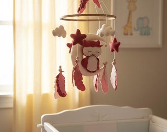 Eule Mond Filz Baby Mobile, Boho Kinderzimmer Dekor