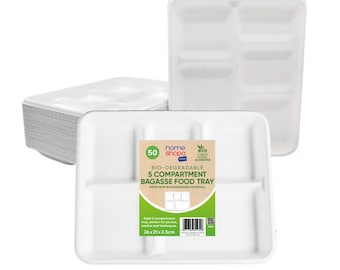 Disposable Sugarcane Bagasse 5 Section Compartment Plates Eco Friendly, Biodegradable, Compostable Plates, Paper Plates  Picnic Party Plates