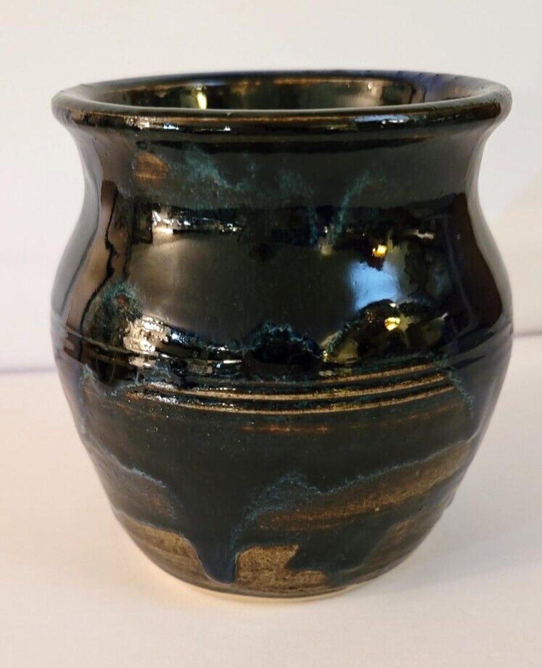 5 In. Drip Glaze Blue Brown Pottery Vase Shiny - Etsy
