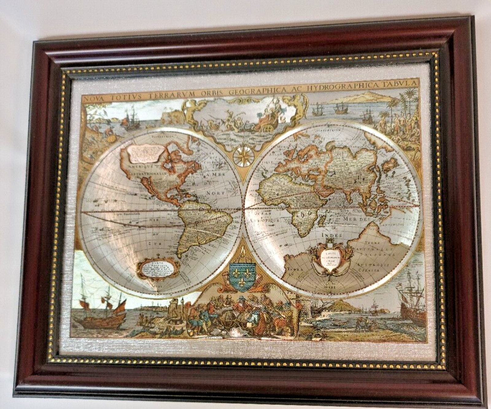Novis Totivs Terrarvm Orbis Map of the World Gold Foil 12x9 1 1/2 Wood ...