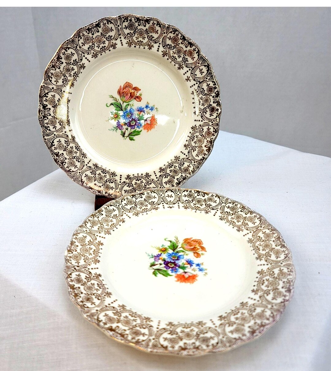Keystone Floral 2 Keystone Canonsburg Pottery Vintage Floral Saucers Gold Filigree With ...