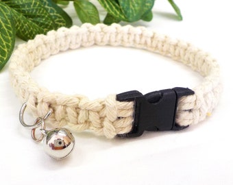 Macrame Cotton Cat Collar, Small Dog Pig Hamster Collar, Handmade Boho Kitten Soft Collar, Breakaway Clasp Personalized Pets Monogram Charm