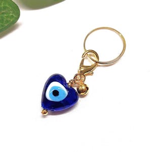 Pet Protection Charm, Gold Evil Eye Heart Charm, Cat Collar Charm, Clip On Dainty Purse Bag Charm, Small Bell Pet Good Luck Pet Jewelry