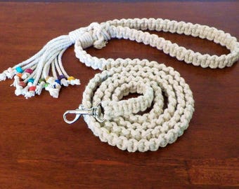 Macrame Dog Leash with Tassel, Handmade Cotton Leash, Strong Lightweight Leash for Dogs and Cats, Boho Leash