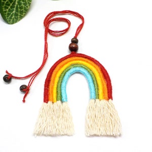 Rainbow Car Rearview Mirror Charm, Macrame Car Charm Accessory, Rainbow Car Charm, Macrame Car Hanger, Rear View Mirror Car Accessories