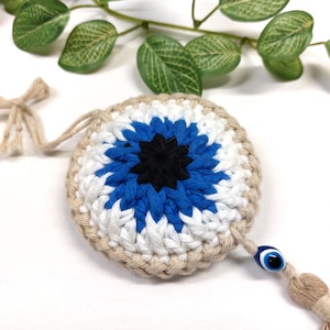 Crochet Evil Eye Car Rearview Mirror Charm, Car Protection Charm Hanger, Good Luck Rearview Mirror and Home Ornament, Lucky Talisman Amulet
