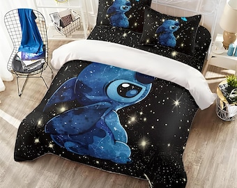 Juego de funda nórdica Lilo y Stitch Galaxy, ropa de cama espacial alienígena azul