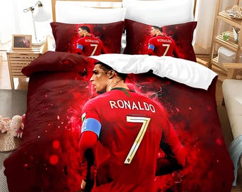 Cristiano Ronaldo CR7 Duvet Cover Set, Football Soccer Bedroom Decor