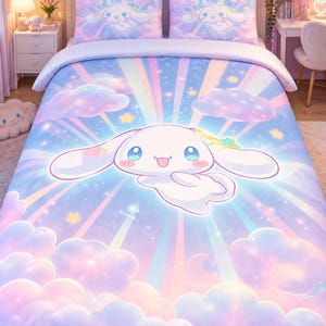 Cinnamoroll Duvet Cover Set, Sanrio Bedding, Kawaii Pastel Bedding, Cinnamoroll Bedroom Decor, Cute Cloud Bedding