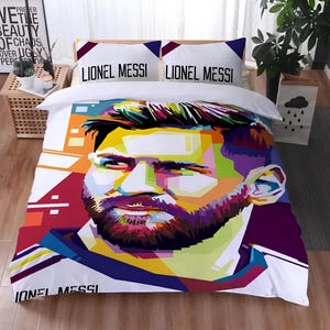Funda nórdica Lionel Messi, juego de cama para fanáticos de Lionel Messi, juego de funda nórdica de fútbol, crea tu propia ropa de cama, funda nórdica personalizada