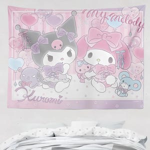 サンリオキャラクターの壁掛けタペストリー、クロミの壁掛け、アニメ子供部屋の装飾、壁の部屋アート装飾、シナモロールの壁掛けタペストリー
