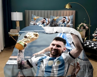 Lionel Messi Argentina World Cup Champion Duvet Cover Set, Soccer Fan Bedding