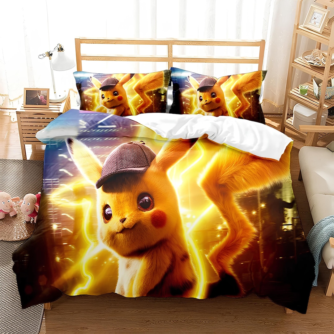Pokemon Duvet Cover, Pikachu Bedding Set, Digital Printed Duvet