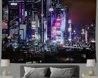 Cyberpunk 2077 Tapestry: Custom City Night Wall Hanging