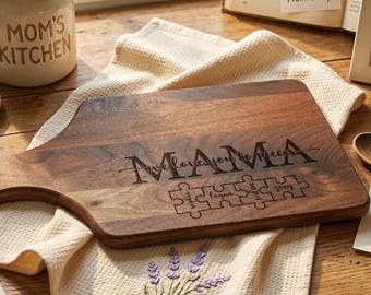 Tabla de cocina personalizada para el Día de la Madre, tabla de cortar de nogal o bambú con asa, decoración con el nombre de mamá e hijos, regalo para la abuela.