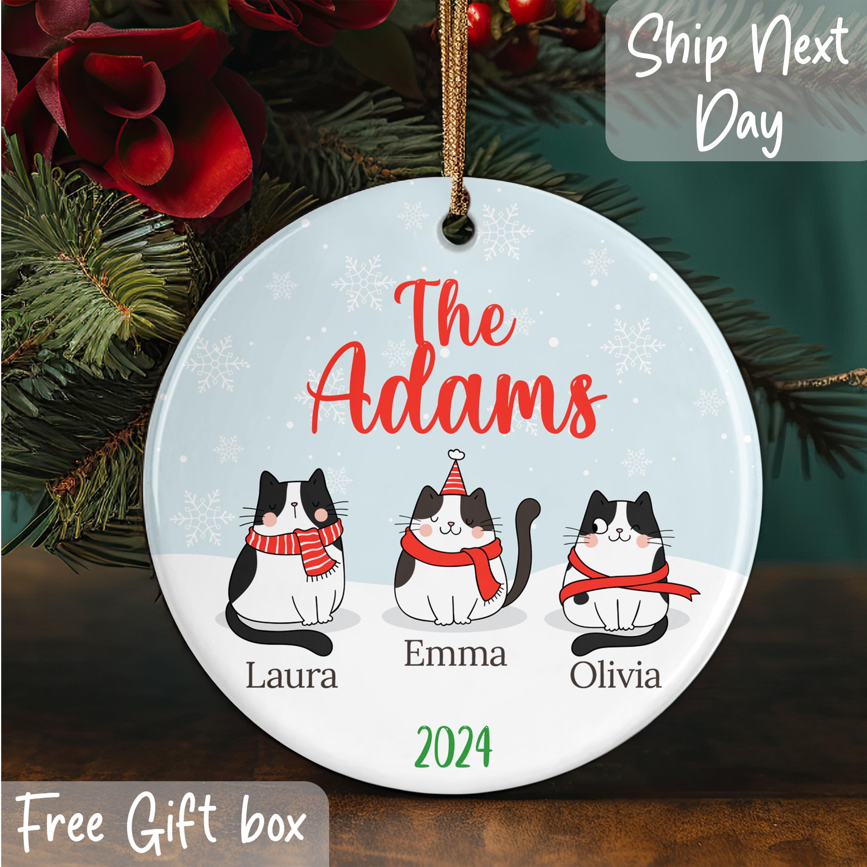 Family Name Ornament, Personalized Cat Family Ornament, Customized Tree Ornament, Name Christmas Ornament, Hanging Ornament, Christmas Gifts