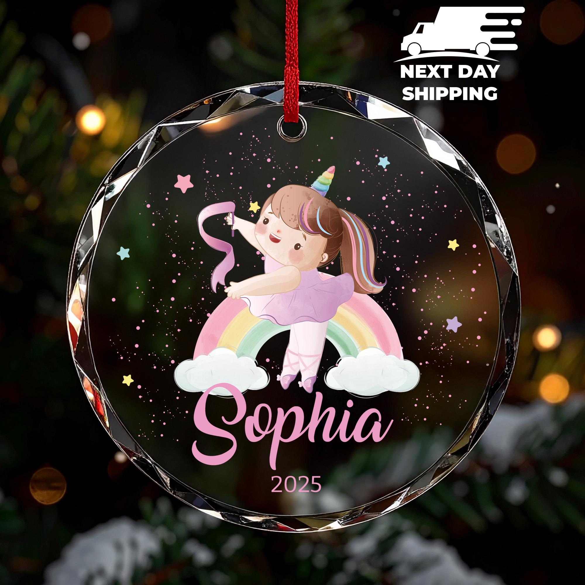 Personalized Unicorn Ballerina Ornament, Custom Rainbow Dance Gift, Cute Girl Christmas Keepsake, Kids Name and Year Holiday Decoration 2025