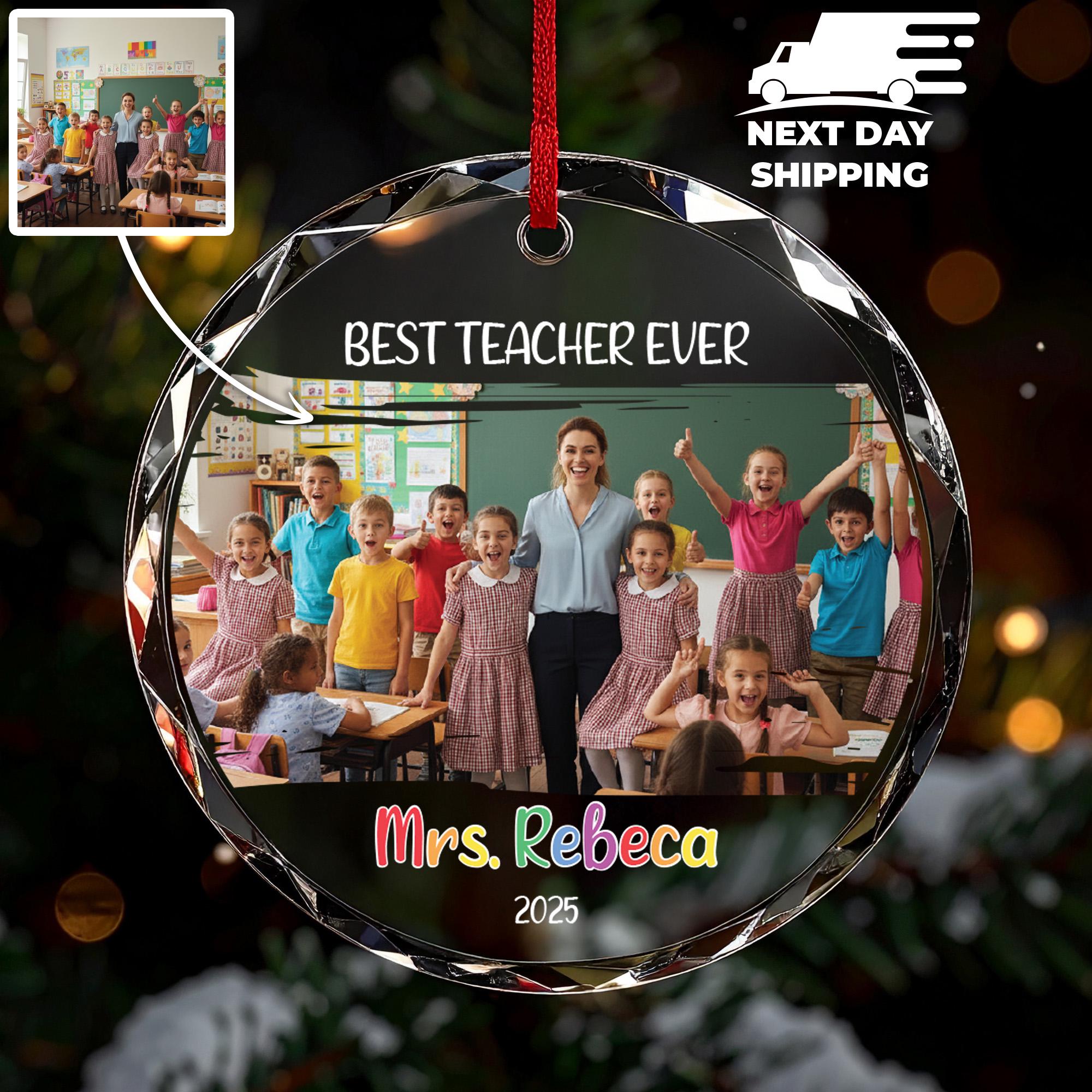 Best Teacher Ornament 2025, Personalized Class Photo Gift, Custom Teacher Name Christmas Ornament, School Classroom Keepsake for Educator