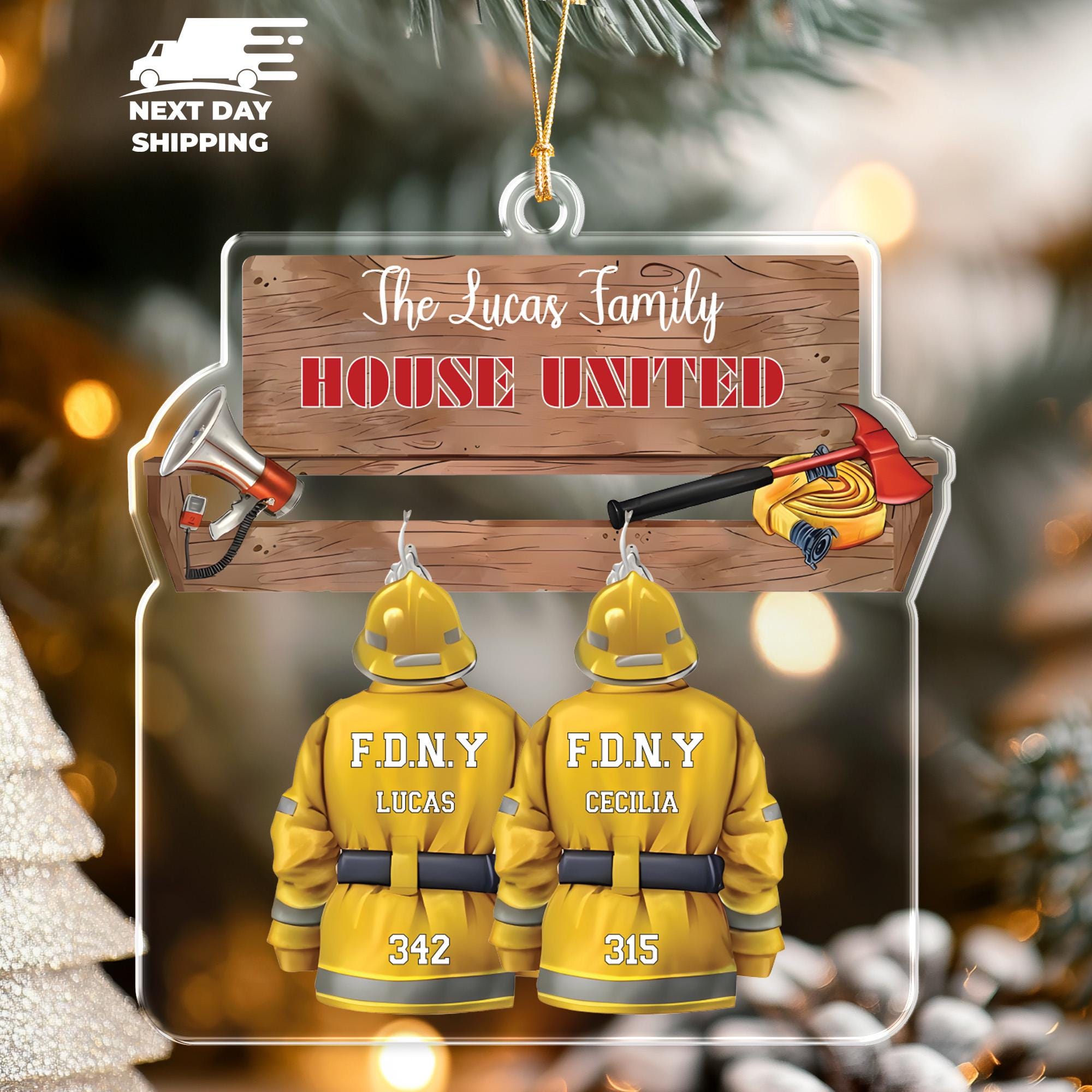 Personalized Firefighter Family Christmas Ornament, Custom Name Firefighter Gear, Perfect Gift for Firefighter Families, Christmas Keepsake