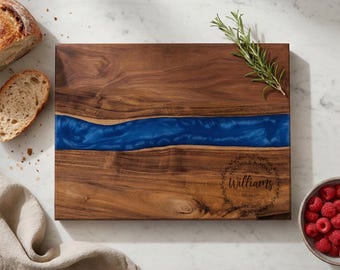 Tabla de cortar de acacia grabada con el apellido de la pareja, decoración de cocina con apellido familiar, regalos de inauguración de casa para recién casados, regalos únicos para el hogar