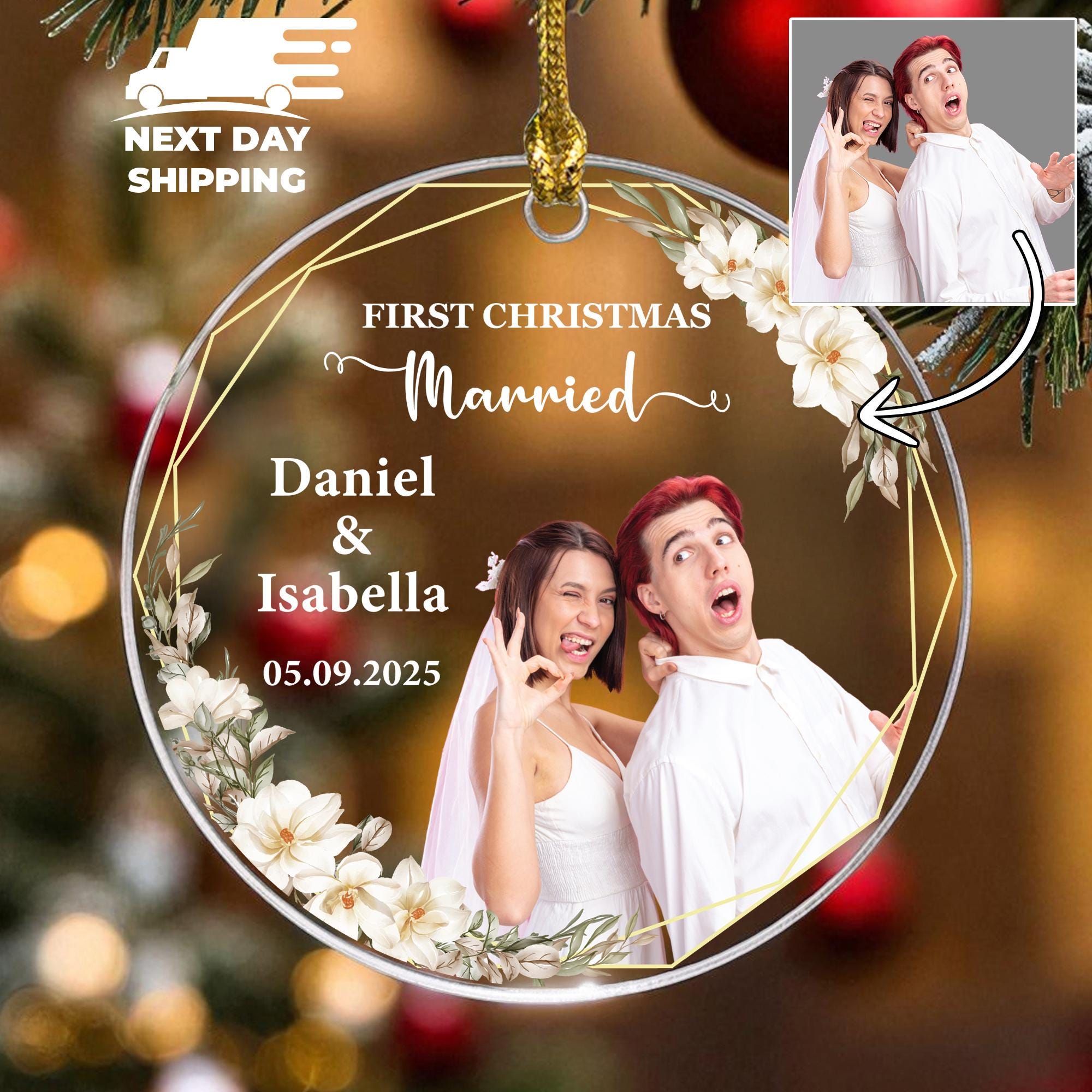 First Christmas Married Ornament, Bride Groom Ornament, Spouse Ornament, Custom Photo Keepsake, Wedding Picture Ornament, Couple Keepsake