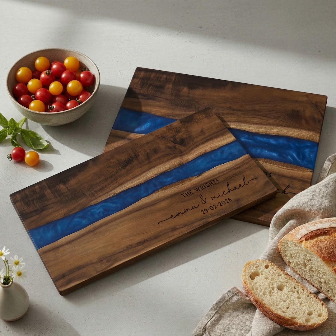 Personalized Acacia Wood Cutting Board Resin River, Custom Engraved ...