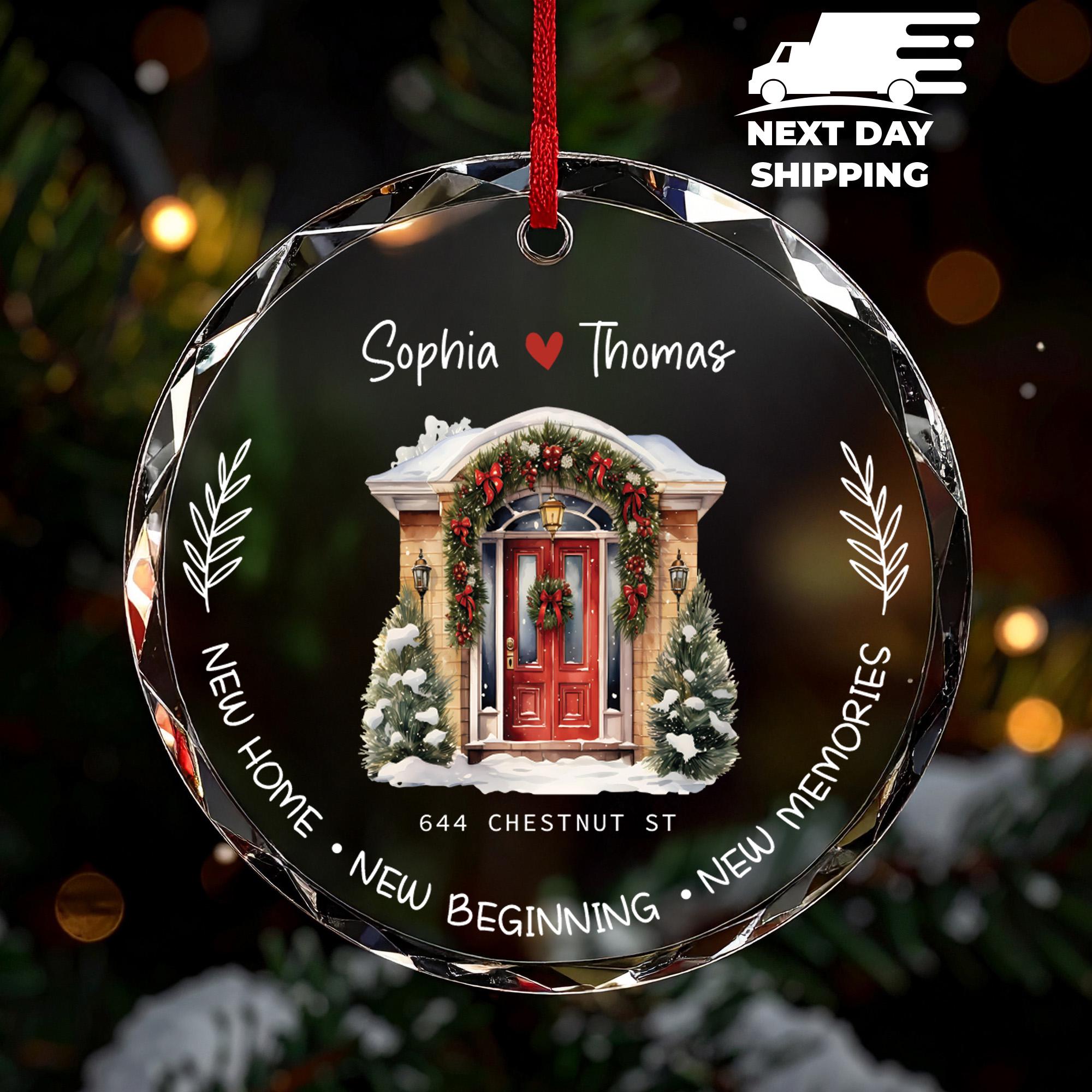 Christmas Front Door Ornament 2025, Personalized New Home Ornament with Name and Address, Festive Holiday Door Keepsake, Custom Couple Gift