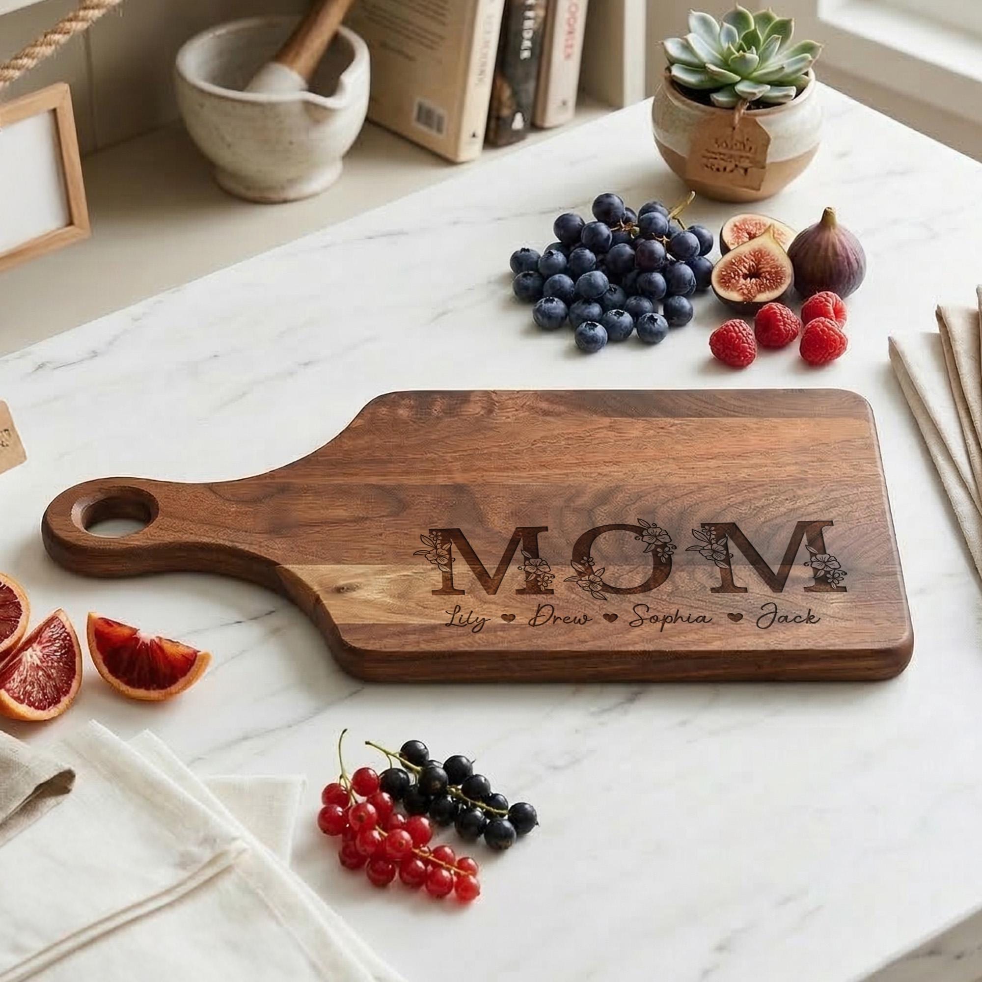 23 Thoughtful Gift Ideas for Mom 11 Personalized MOM and Kids Names Engraved Cutting Board, Custom Mom…