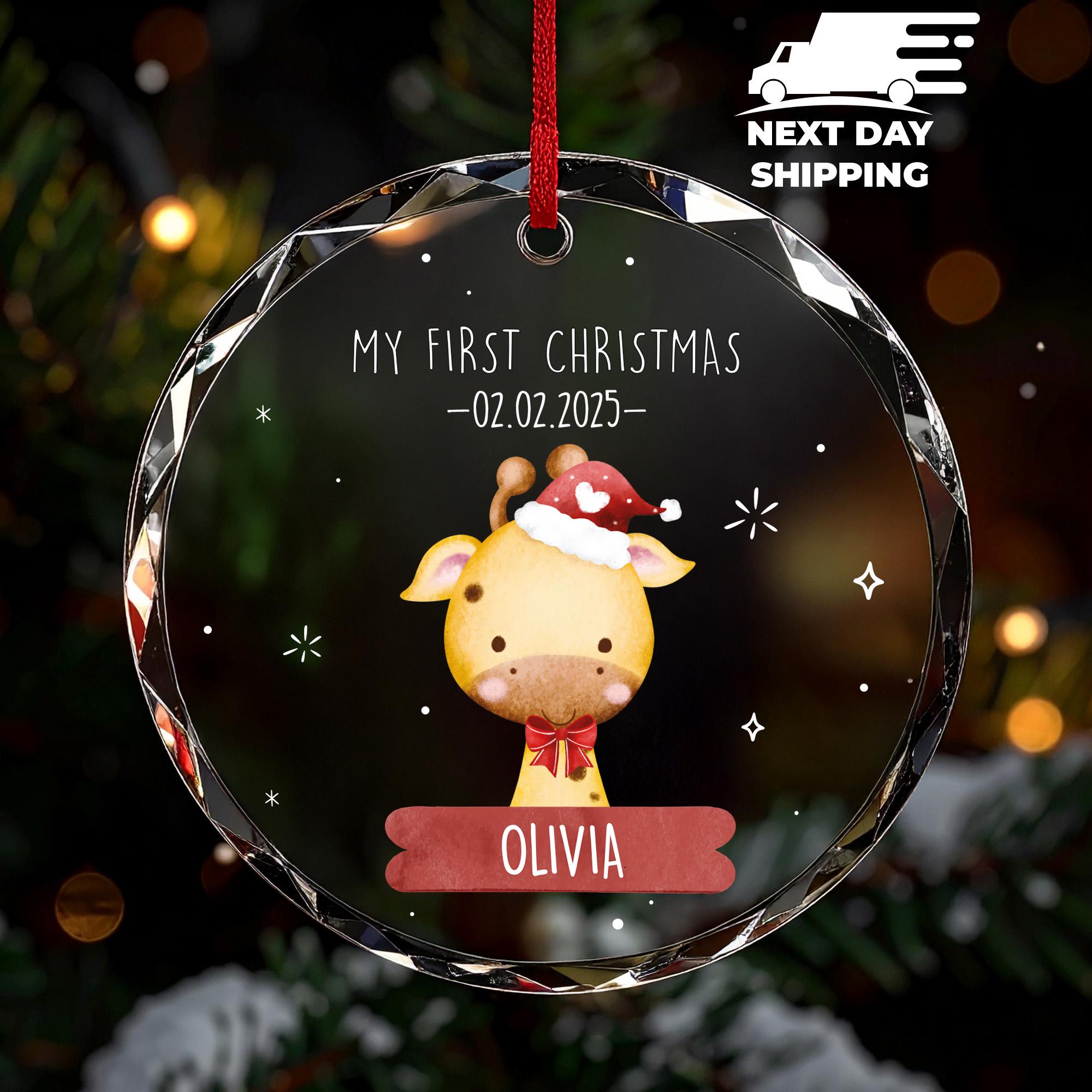 Cute Giraffe Ornament, My First Christmas Ornament, Personalized Kids Ornament, Custom Glass Ornament, Baby Name Ornament, Baby Keepsake