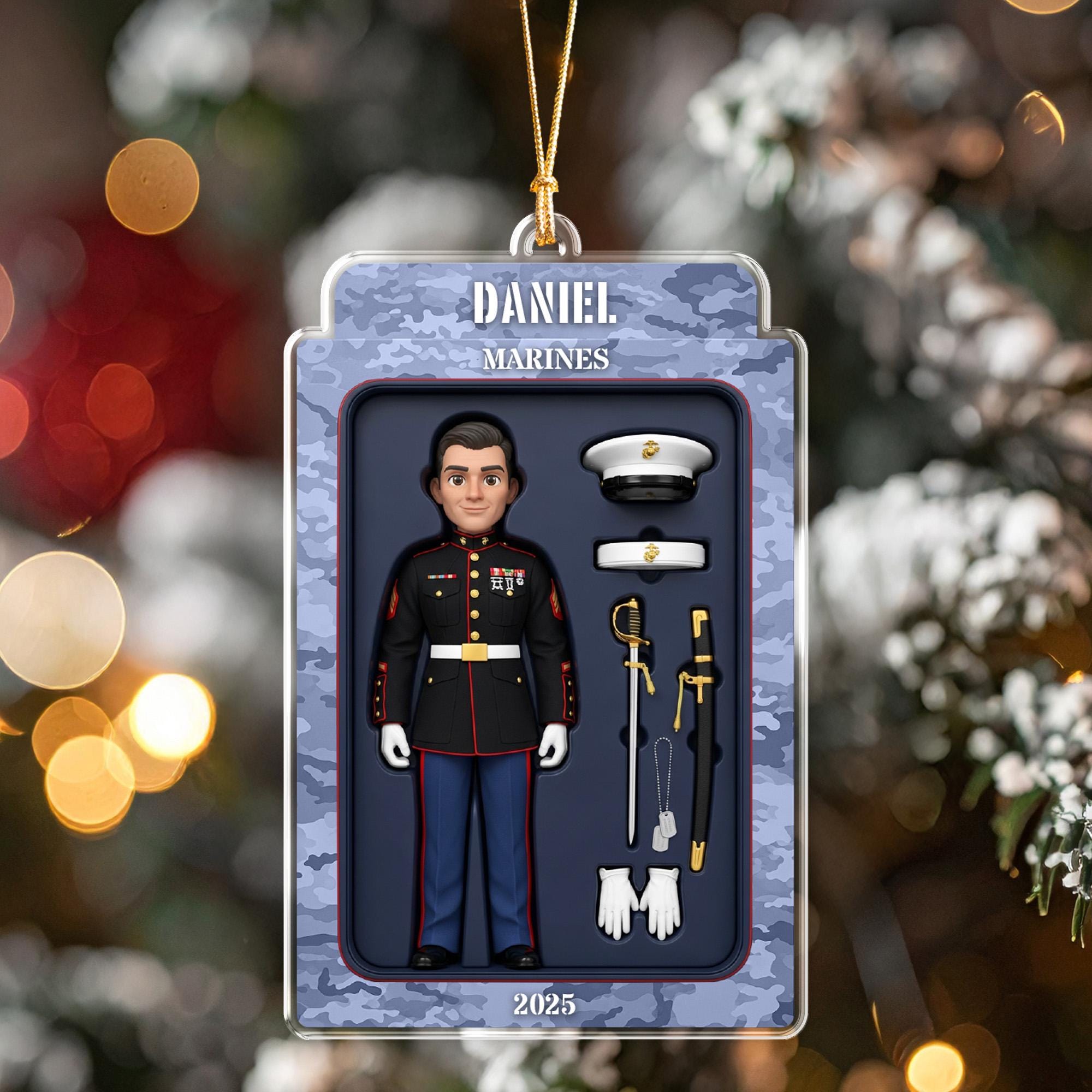 Personalized Marine Corps Ornament, Custom Name USMC Keepsake, Military Christmas Gift, Veteran Holiday Gift, Action Figure Style Ornament